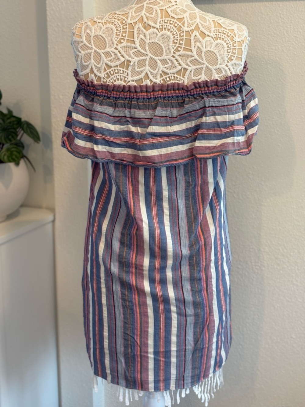 Parker Off-Shoulder Striped Mini Dress in Blue, pink and orange - size S - Picture 3 of 8